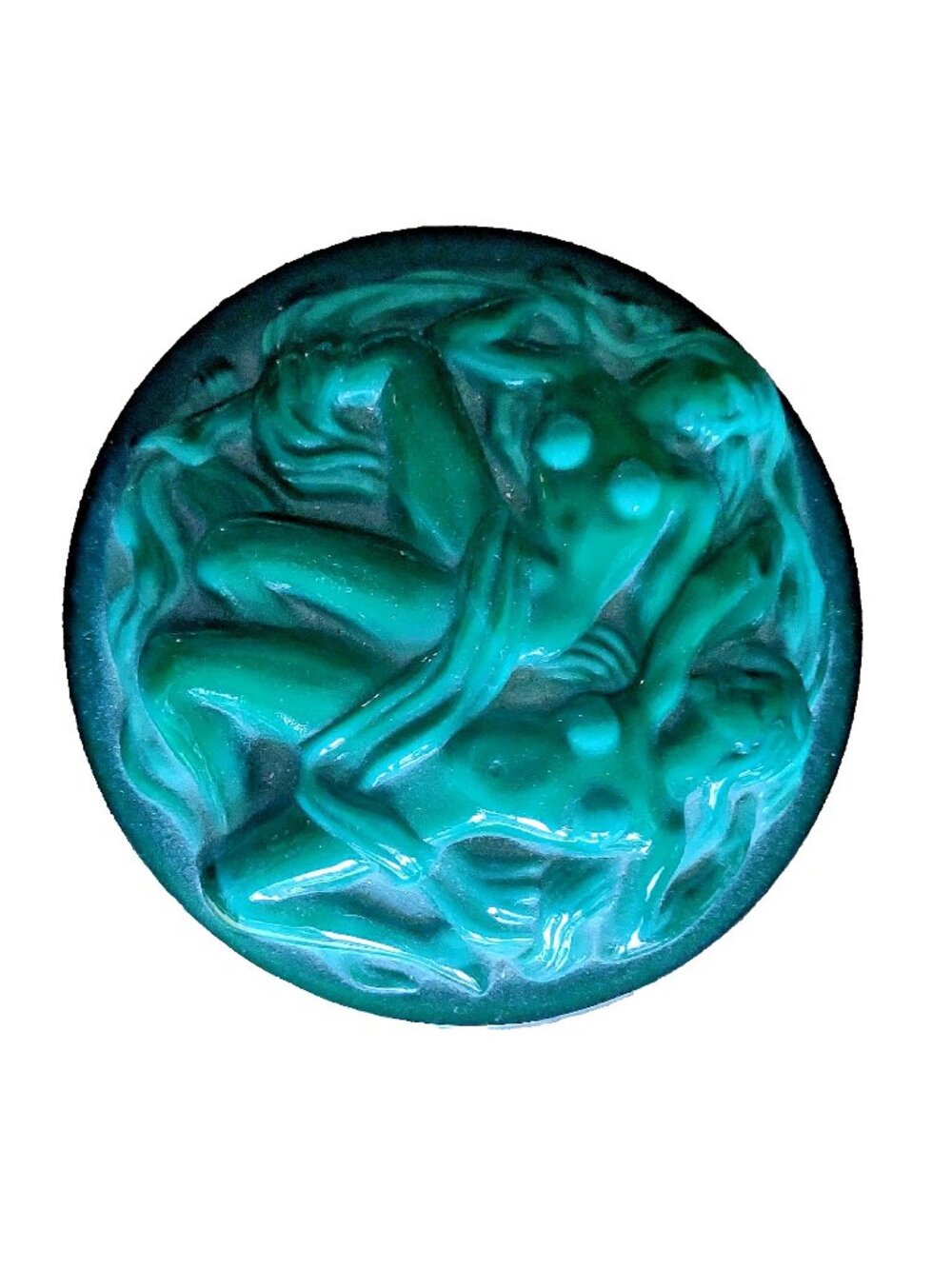 Vintage Czech Malachite Glass Powder Box Art Deco Nude Nymphs Trinket Dish Ingri